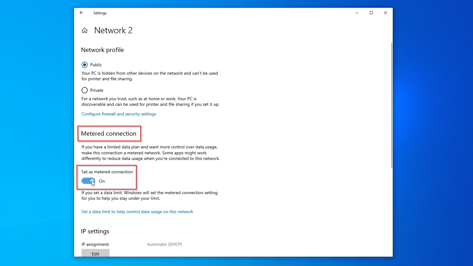 Network Status Network Profile Set As Metered Connection