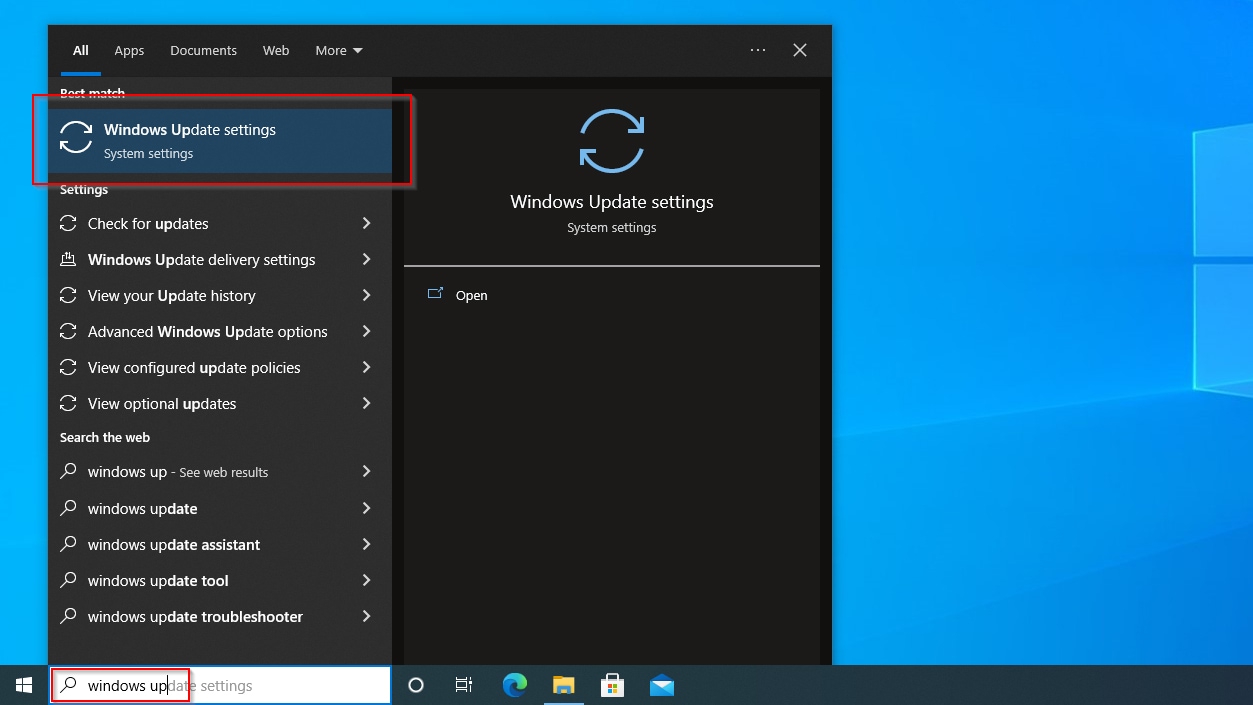 Start Menu Windows Update Settings Entry