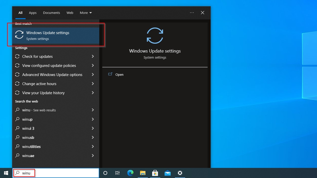 Start Menu Windows Update Settings Item