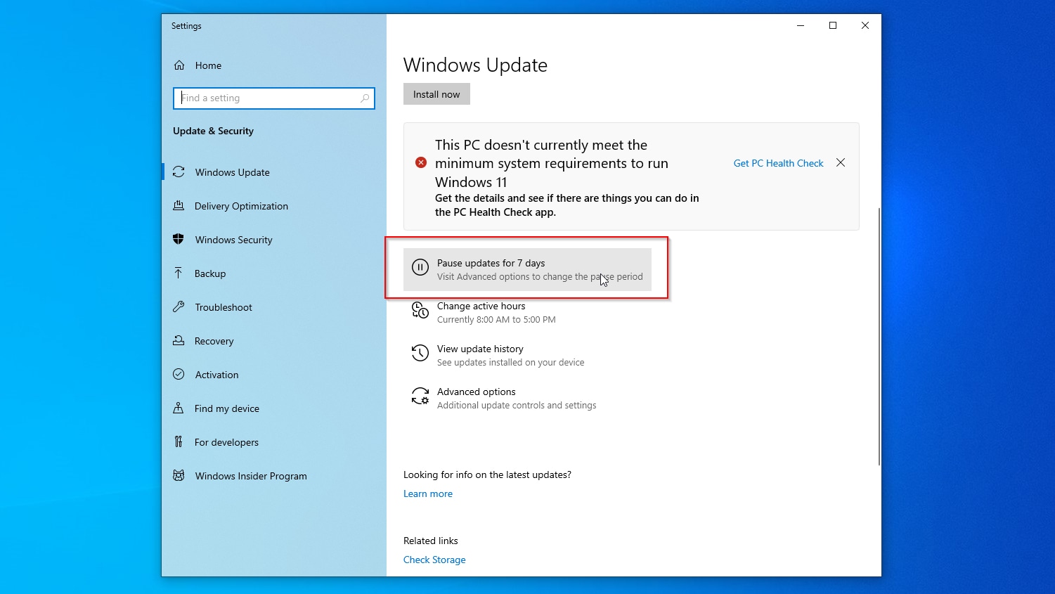 Windows Update Pause Updates For 7 Days