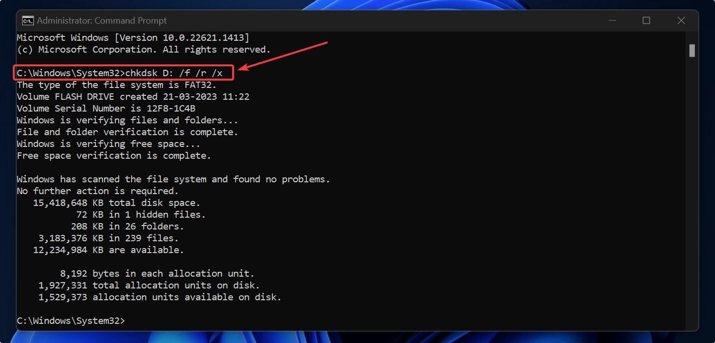 chkdsk command on cmd