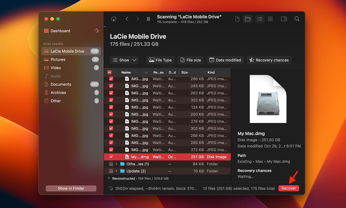 choosing files disk drill