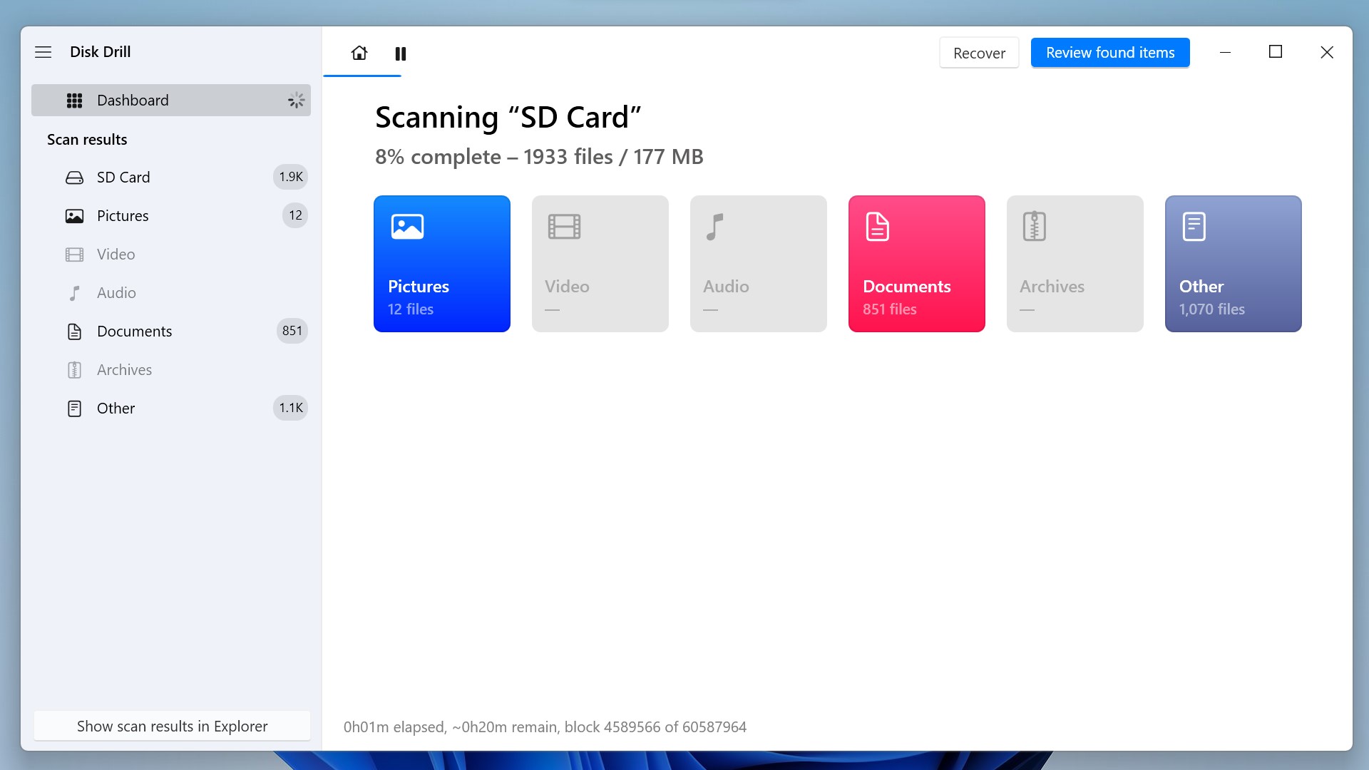 disk drill scanning interface