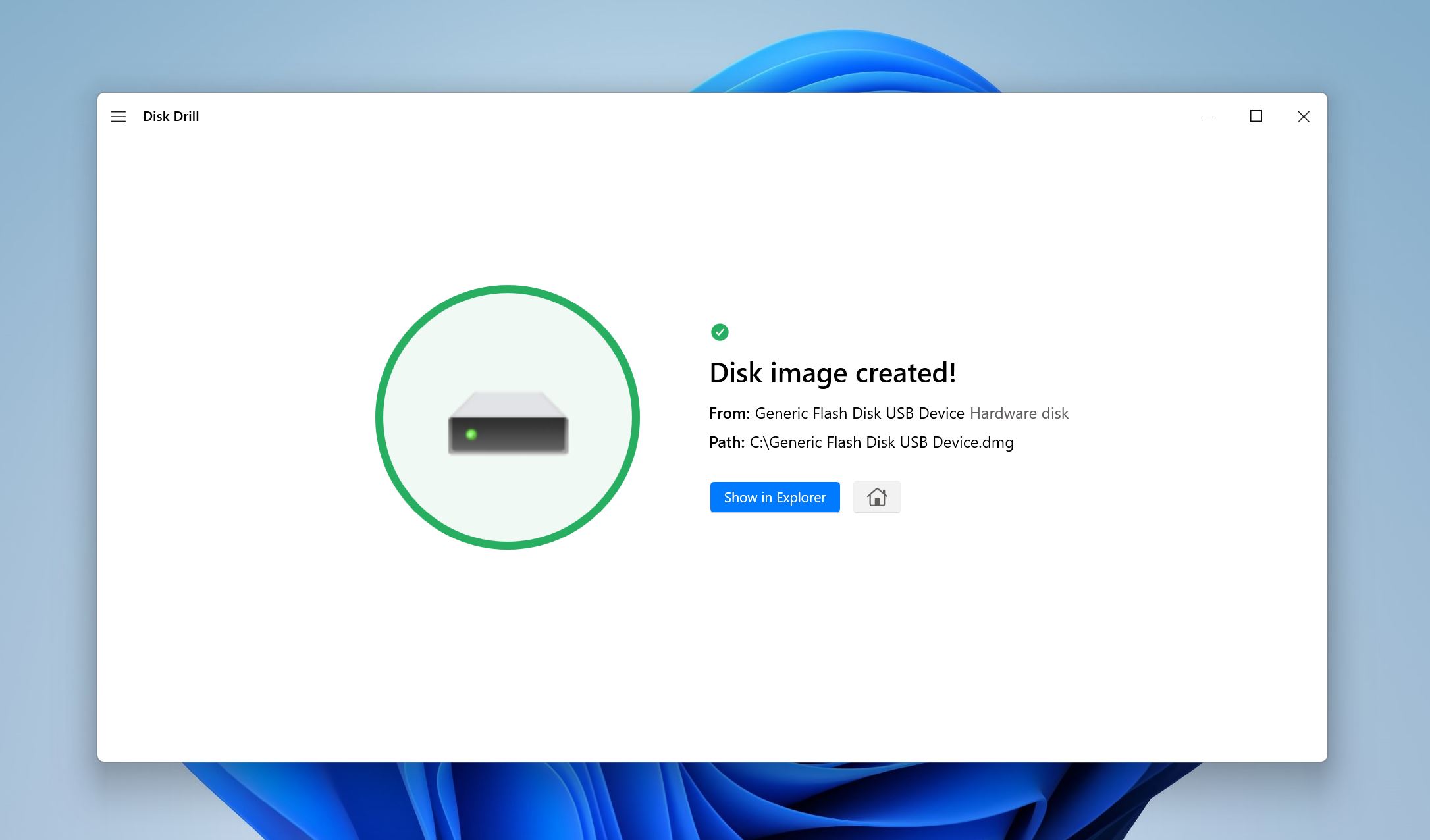 Disk image created screen.
