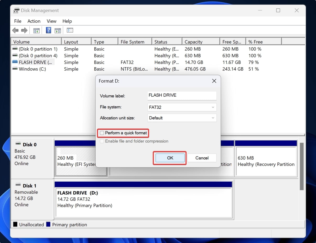 formatting on disk management