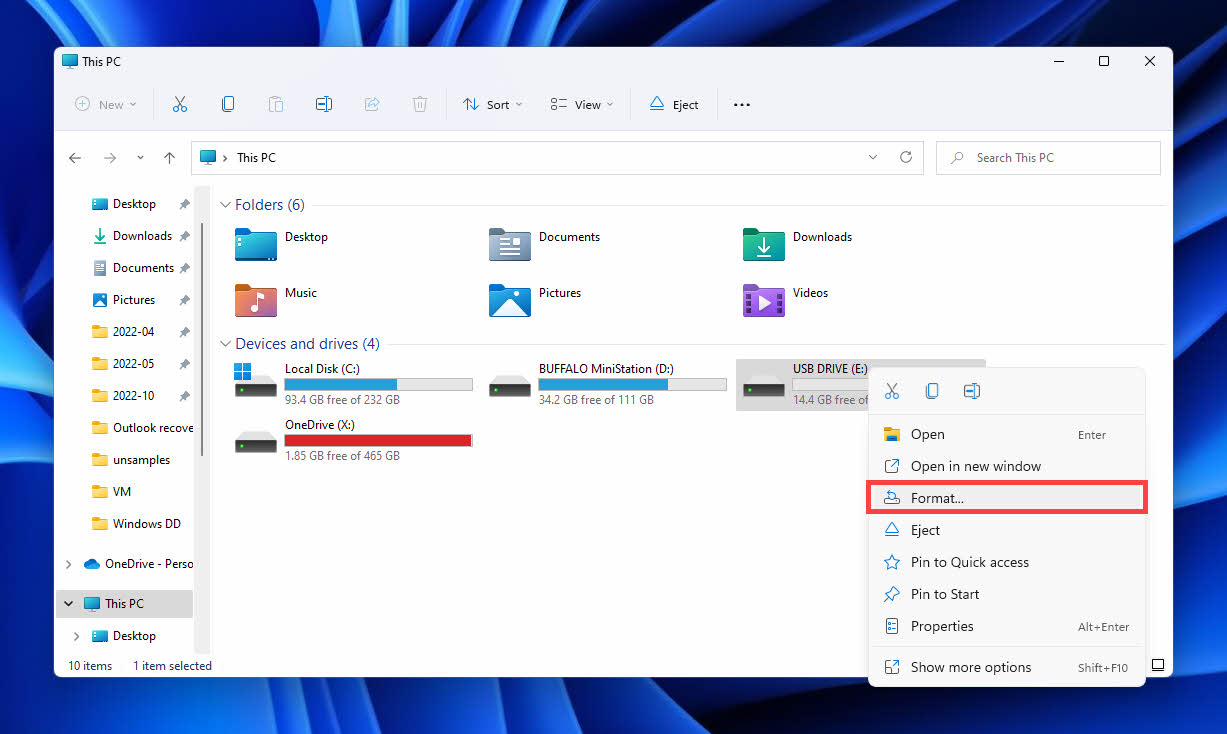 file explorer format storage device