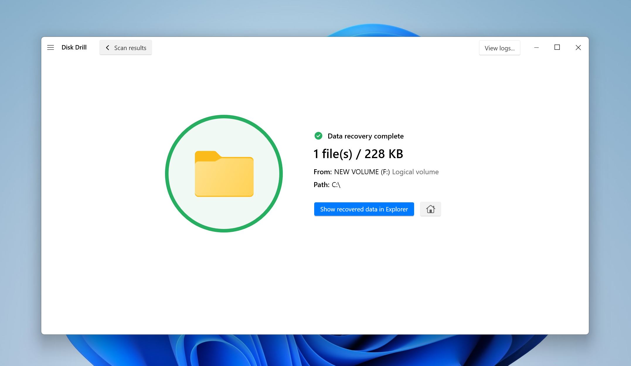 Data recovery complete in Disk Drill.