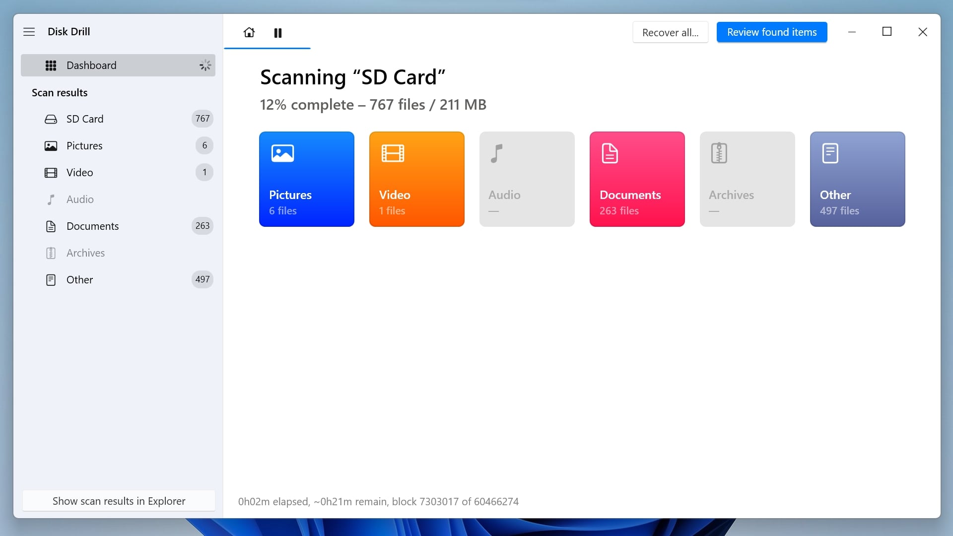 scanning sd card in dd