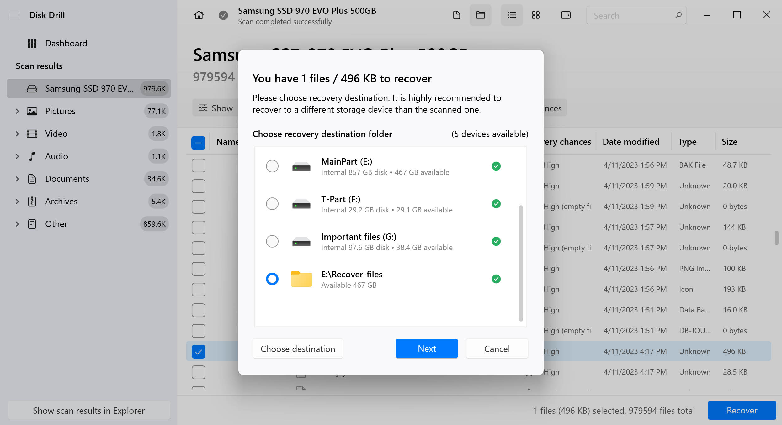 Disk Drill Recovery Destination