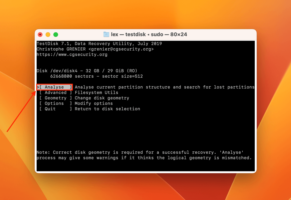 analyse option in Terminal