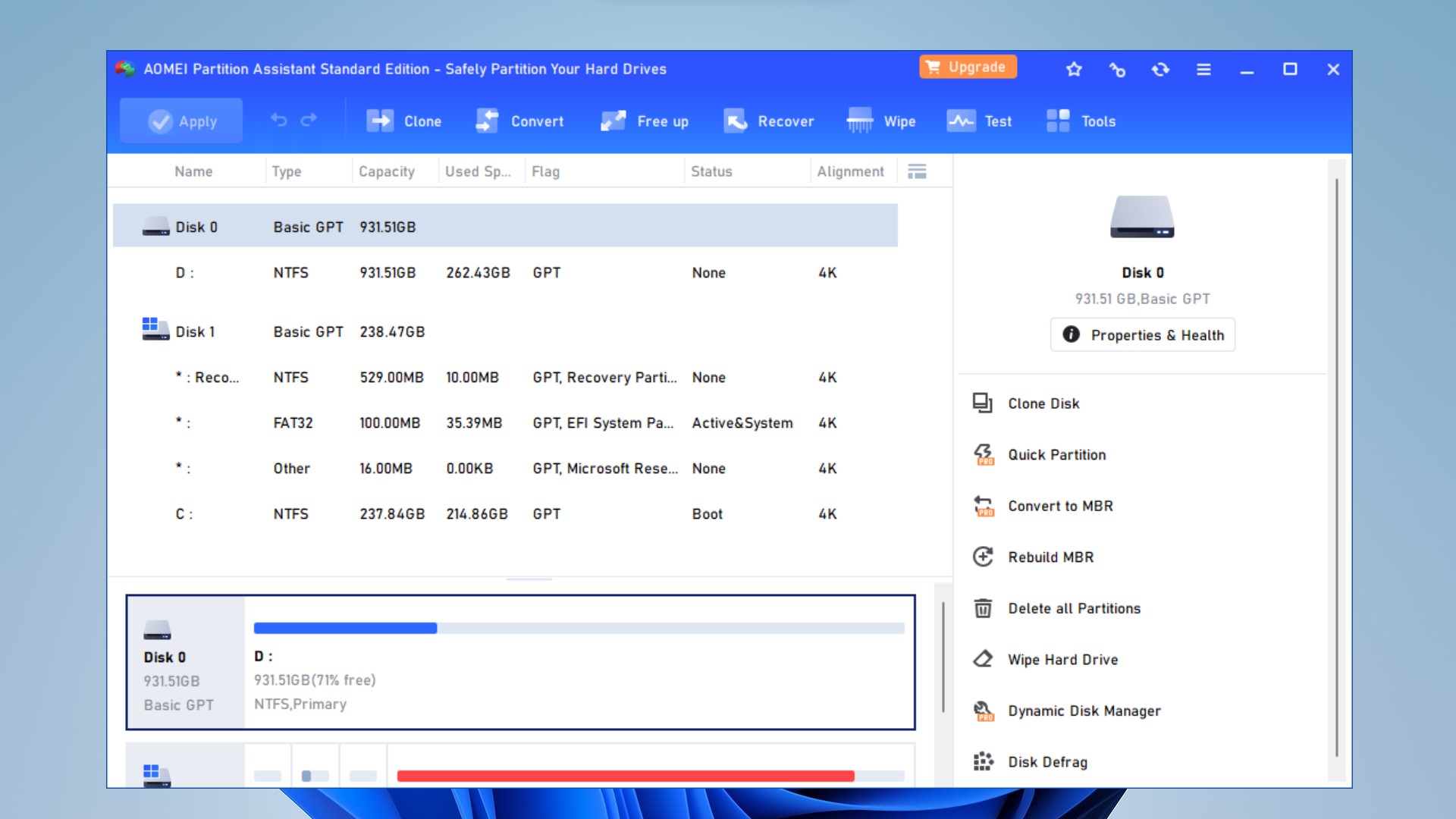 Aomei partition assistant interface