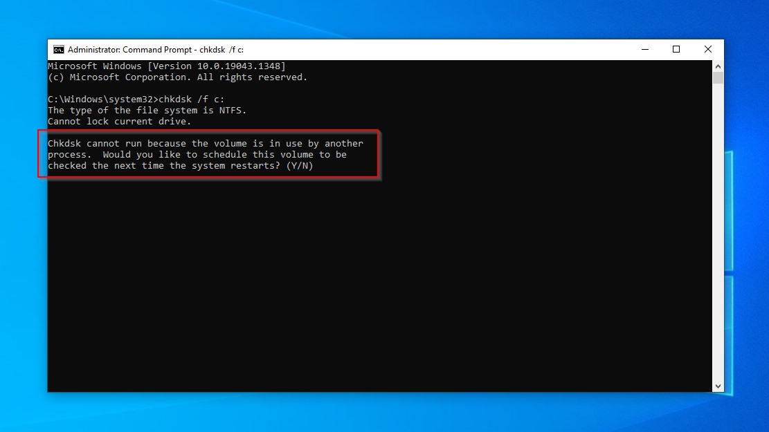 CMD CHKDSK F Option C Drive Cannot Run Schedule For Restart