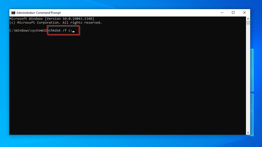 CMD CHKDSK F Option C Drive