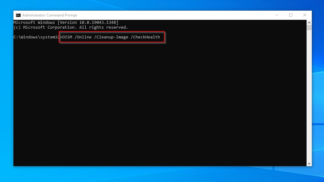 CMD DISM Tool With Online Cleanup Image and CheckHealth Flags