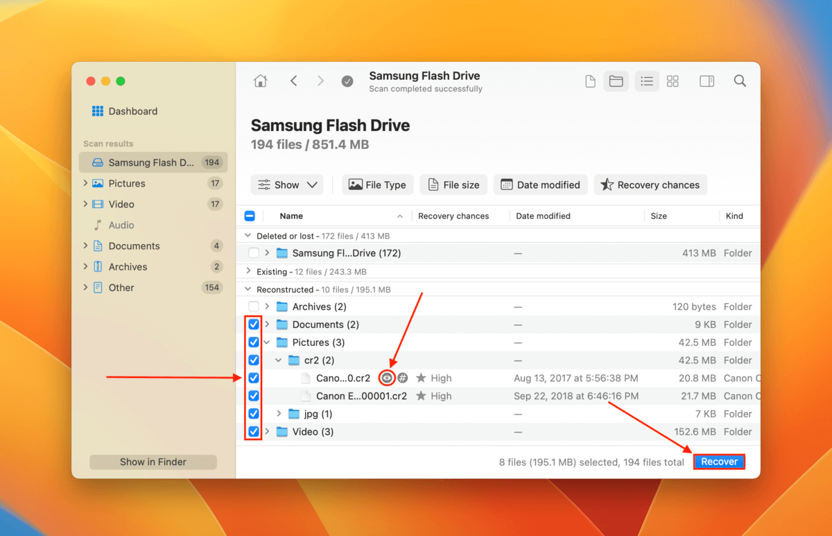 file selection window in Disk Drill