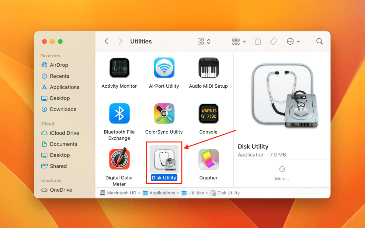 Disk utility app icon in Finder