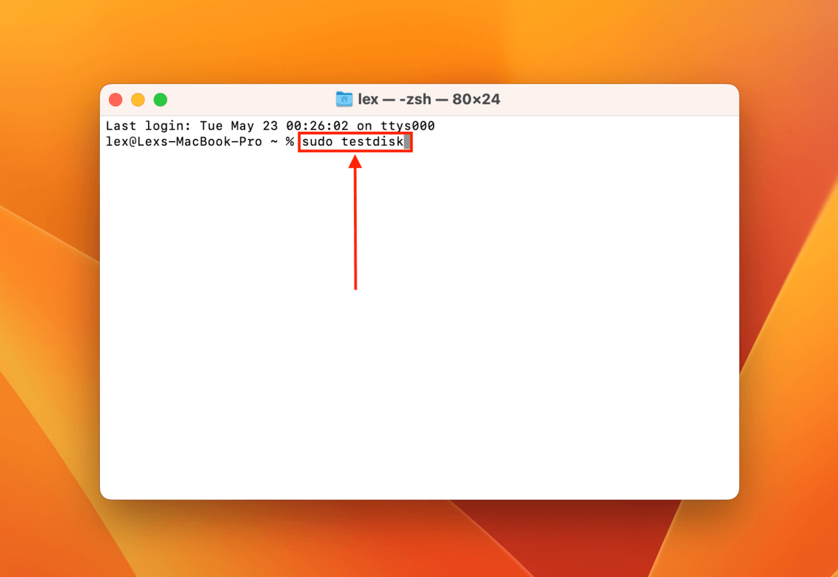 sudo testdisk command in Terminal