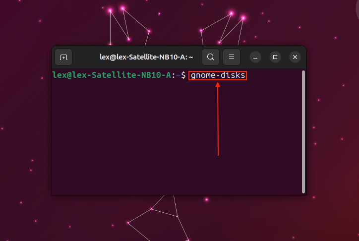 Launch Gnome Disks command in Linux Terminal