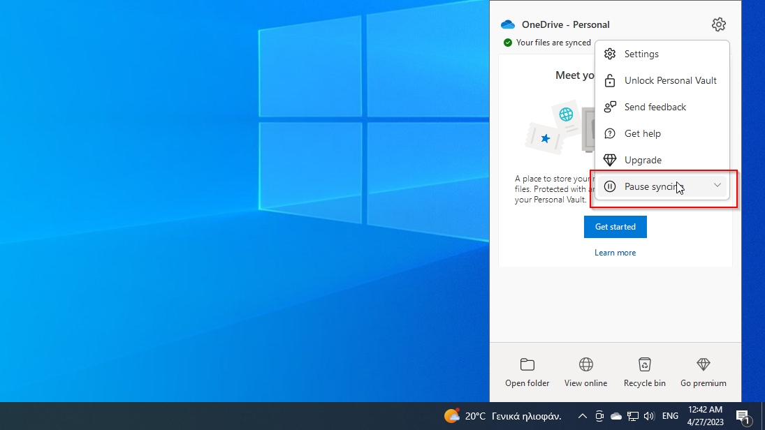 OneDrive Pause Syncing
