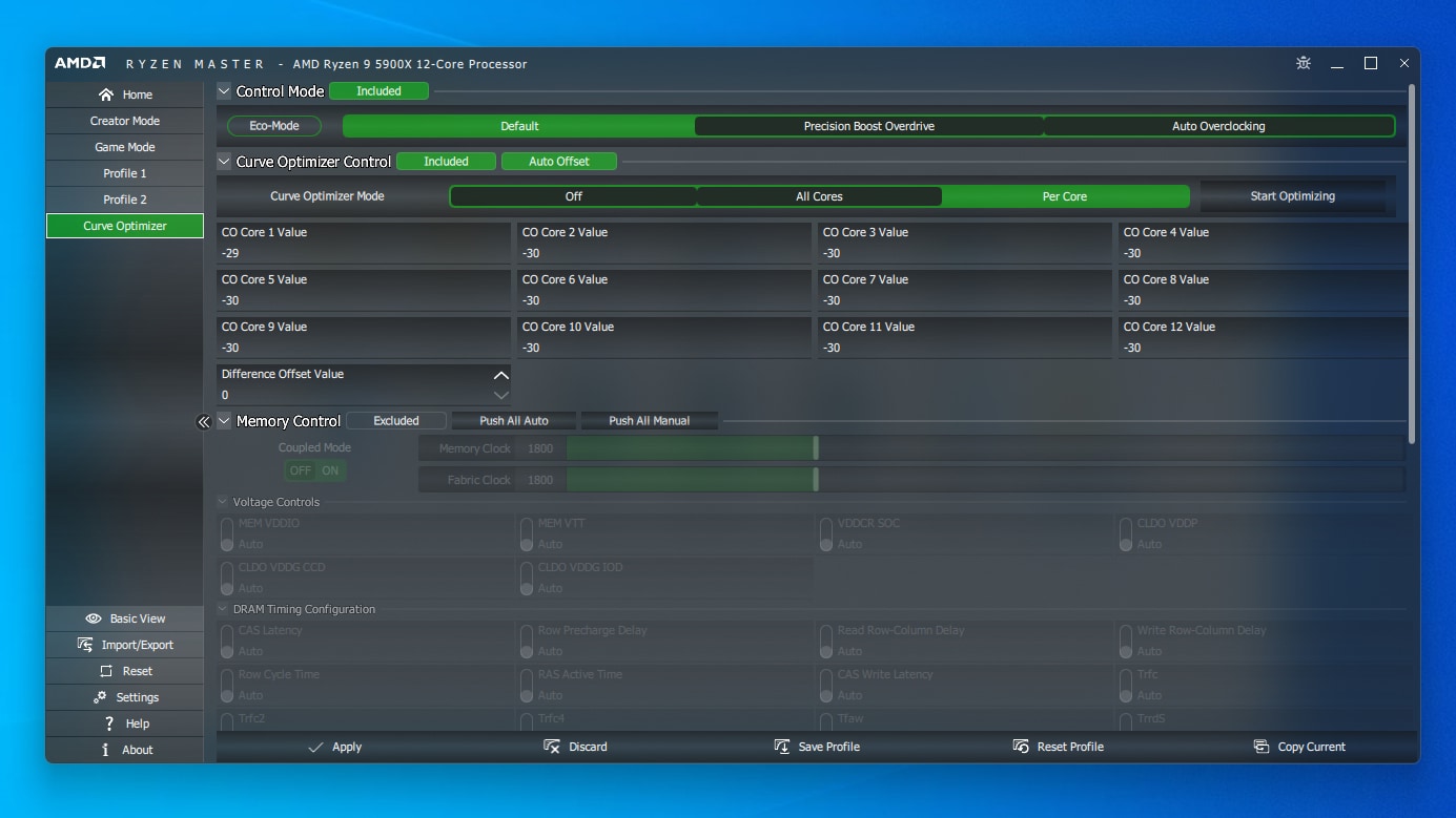 Ryzen Master Curve Optimizer Page On Ryzen 5900x