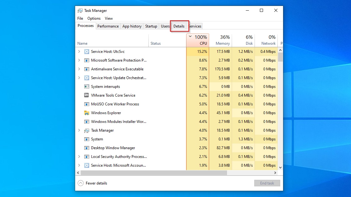 Task Manager Details Tab Highlighted