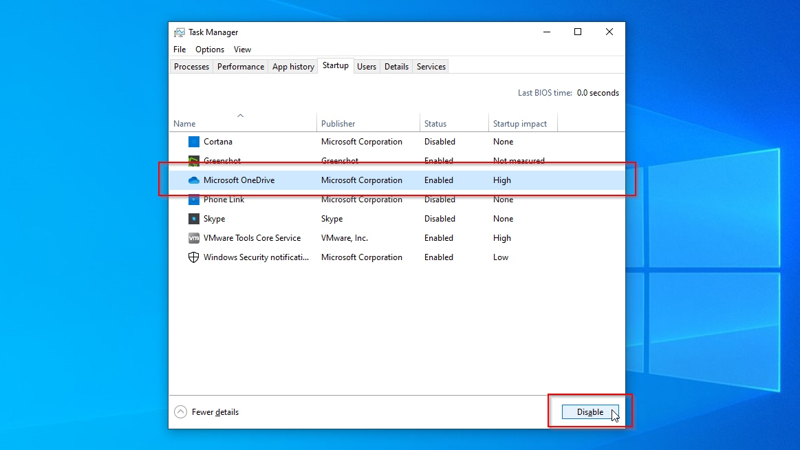 Task Manager Startup Tab Microsoft OneDrive Disable