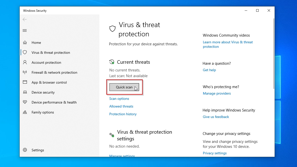 Virus And Threat Protection Quick Scan Button