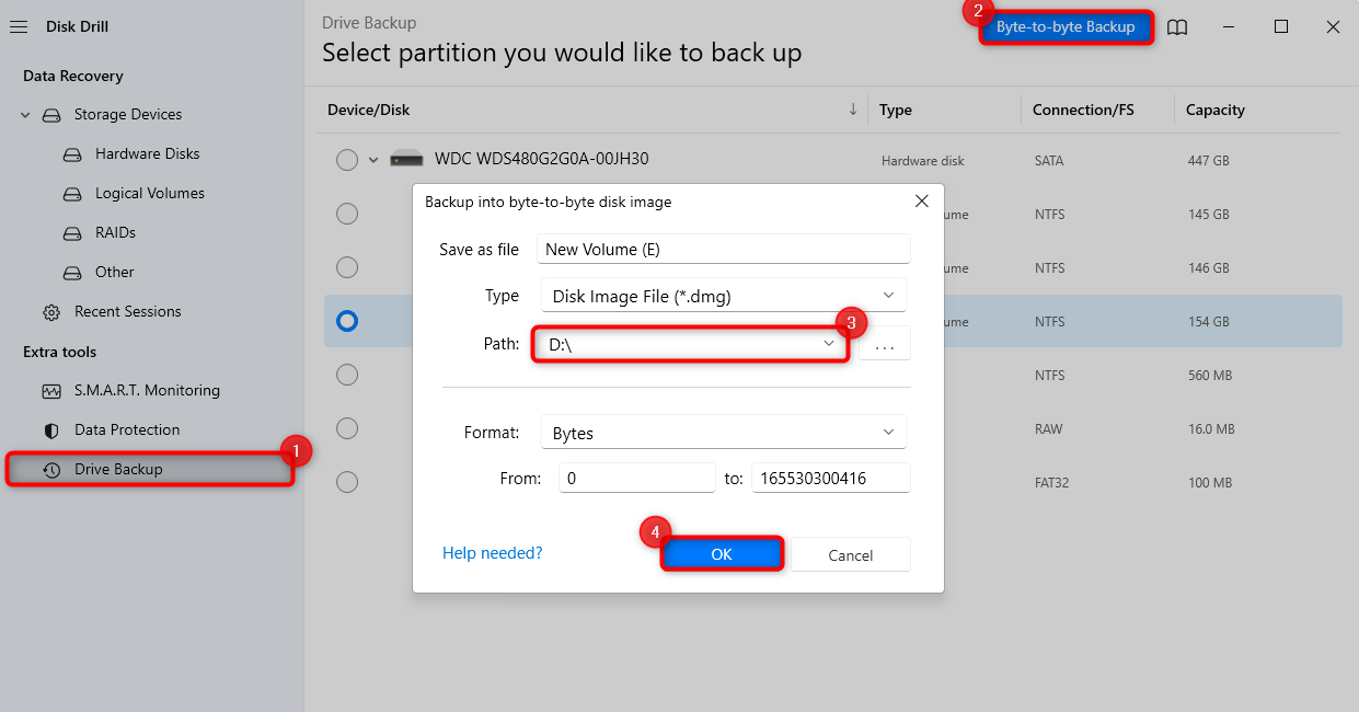 Creating byte to byte backup