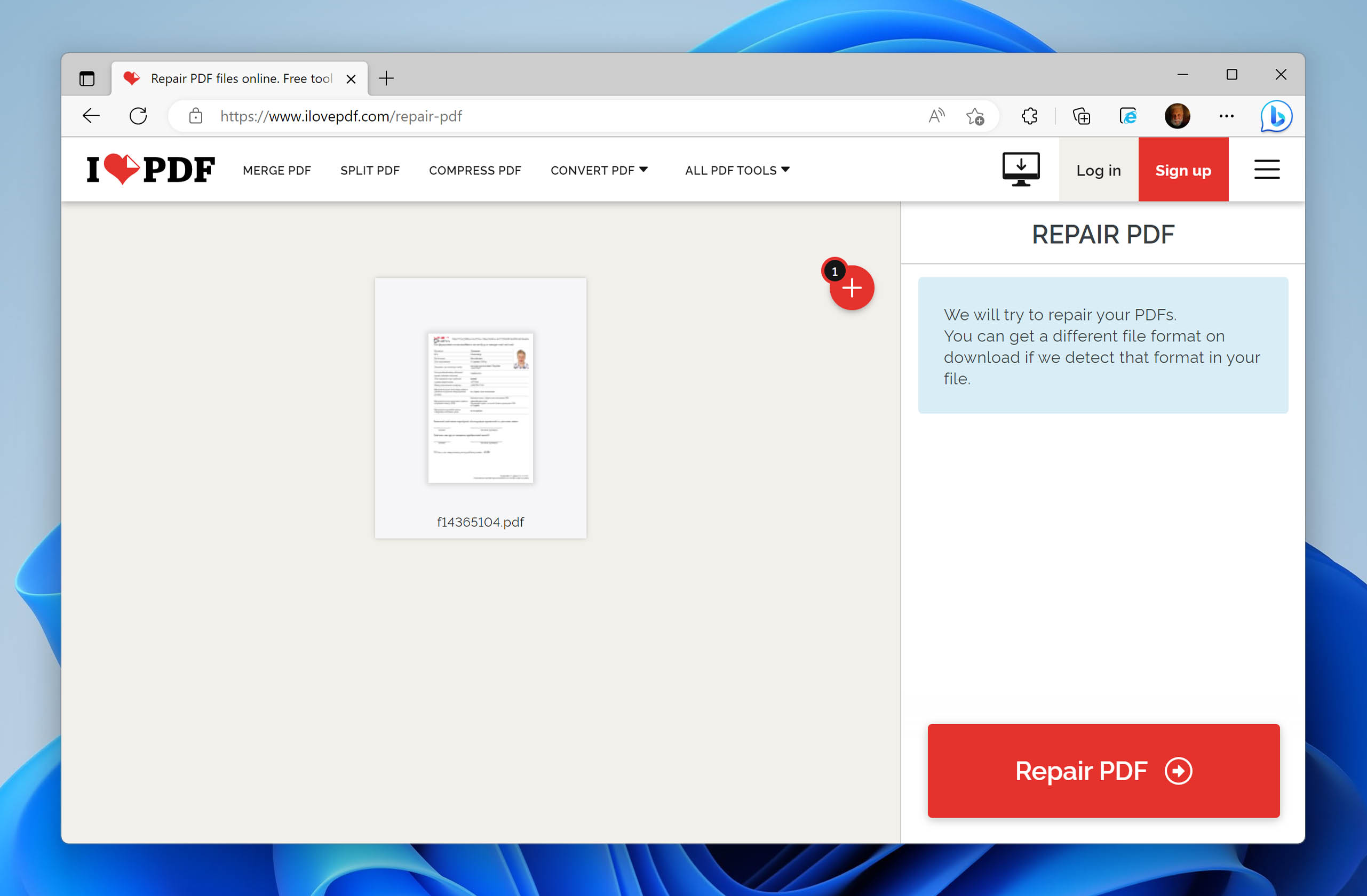 restore corrupted pdf file in ilovepdf.com