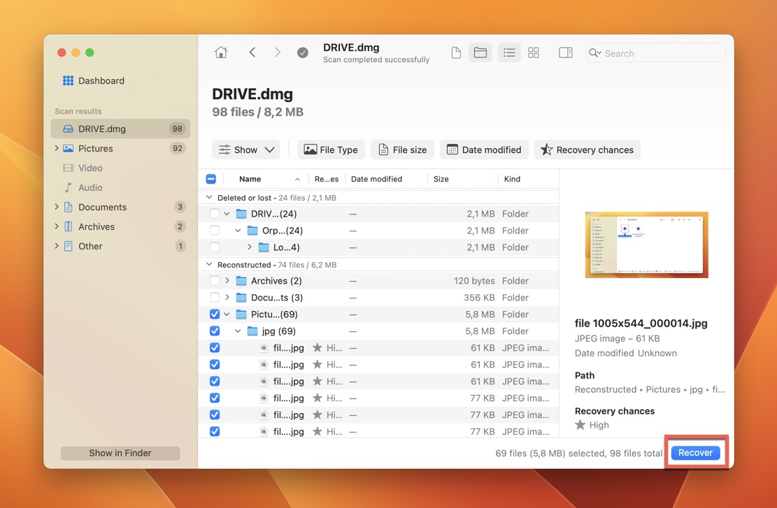disk drill recover selected files
