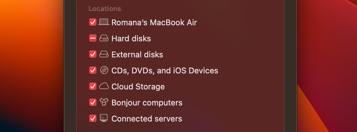 sidebar settings finder Mac
