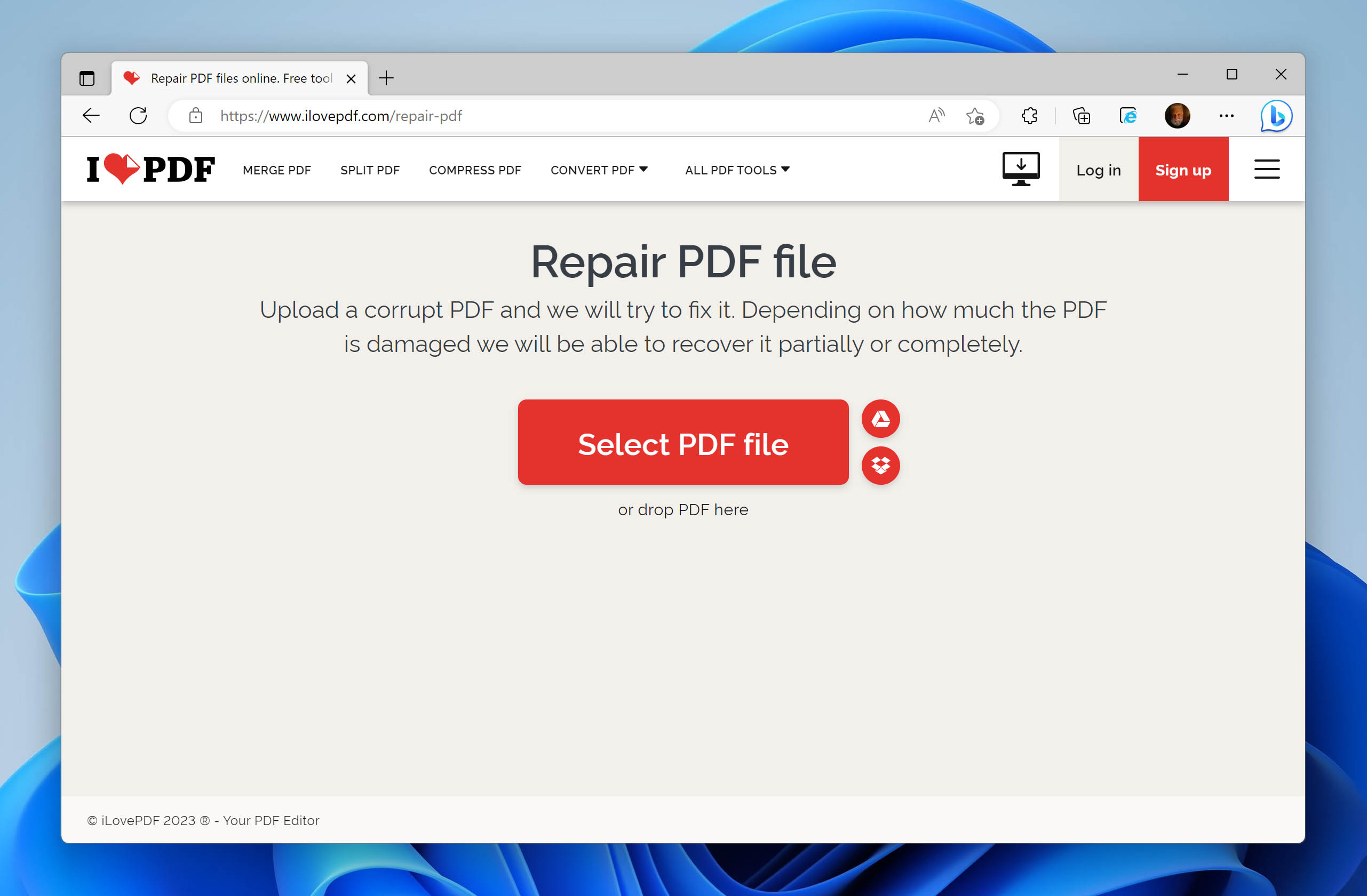 repair pdf file in ilovepdf.com