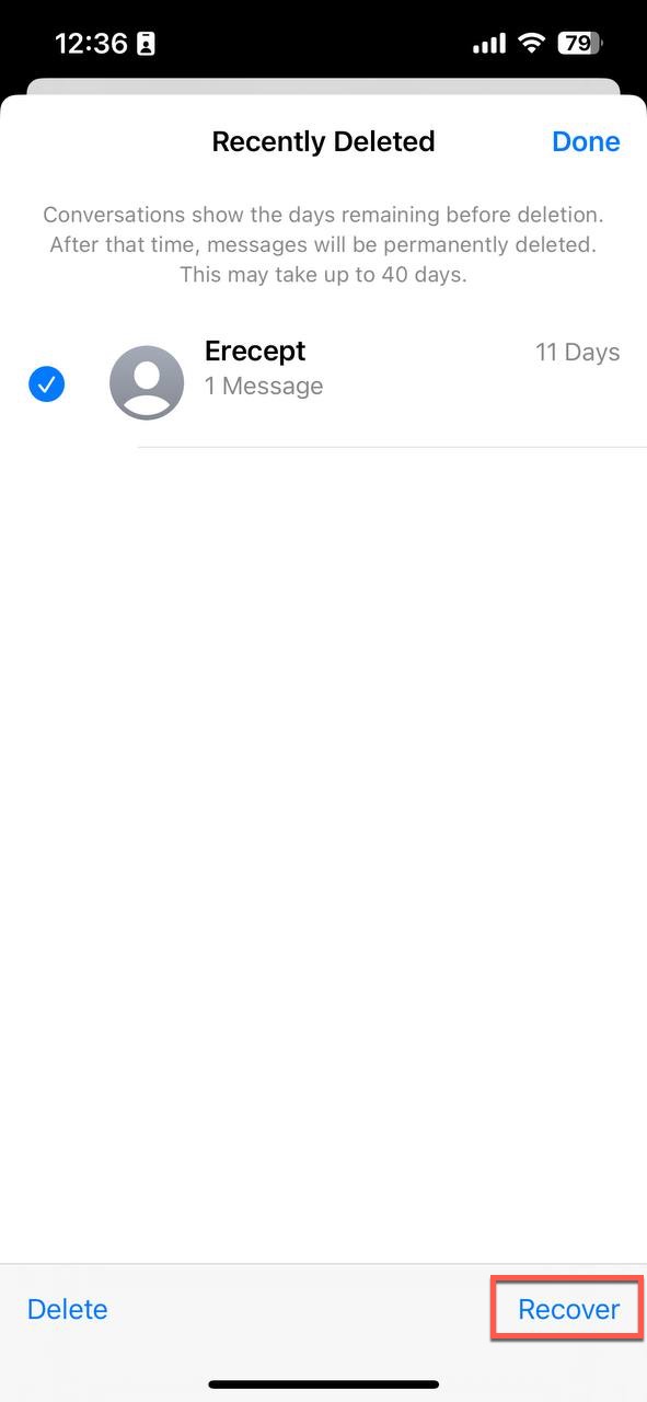 recover recently deleted message