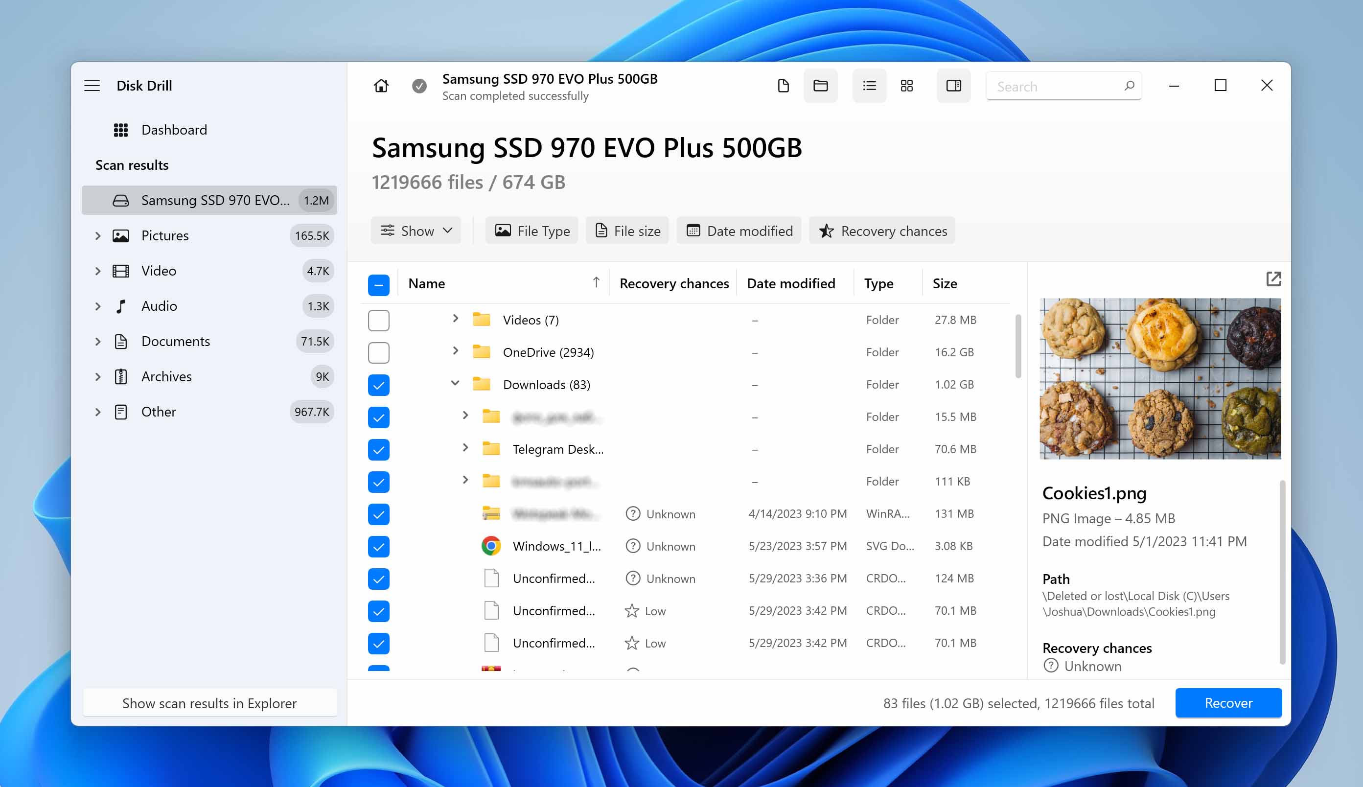 Select files for recover in Disk Drill