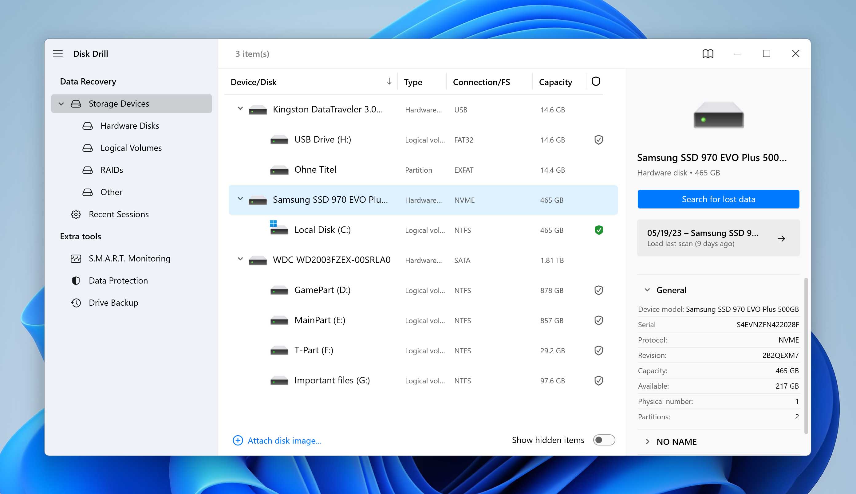 select disk in disk drill