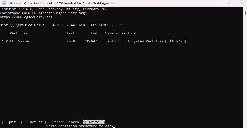 write the partition table