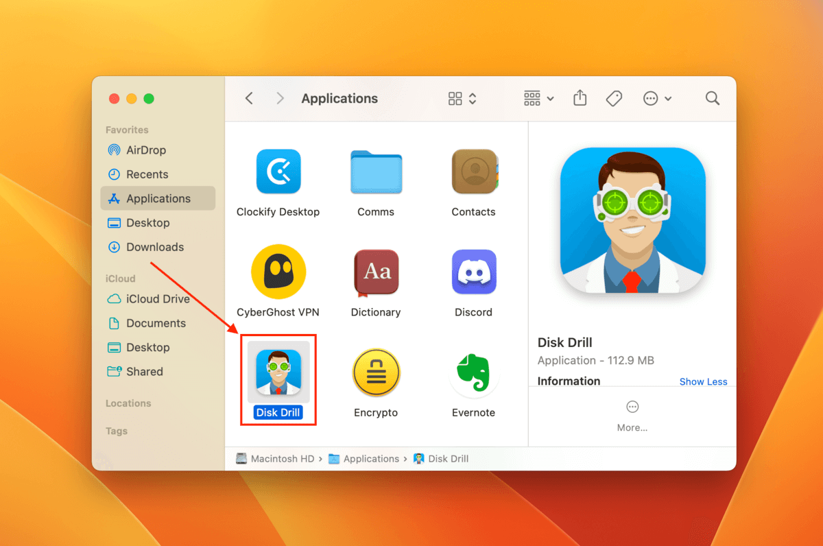 Disk Drill app icon in Finder