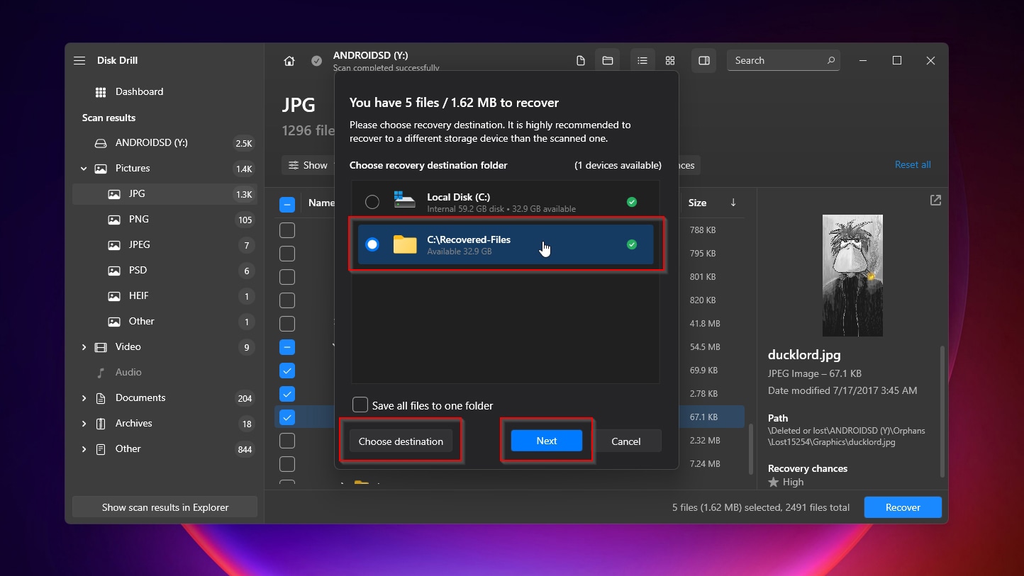 Disk Drill Choosing Destination