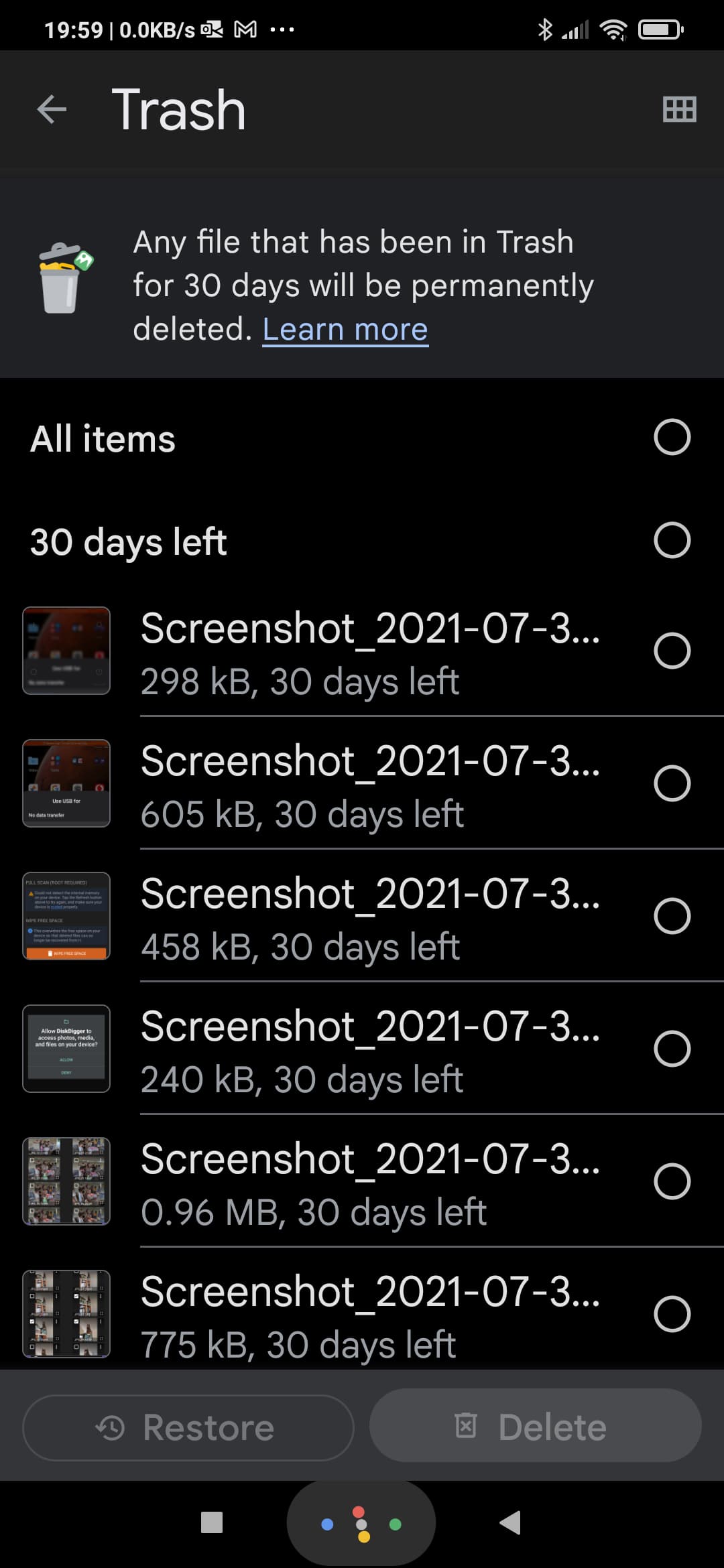 Files Trash Contents