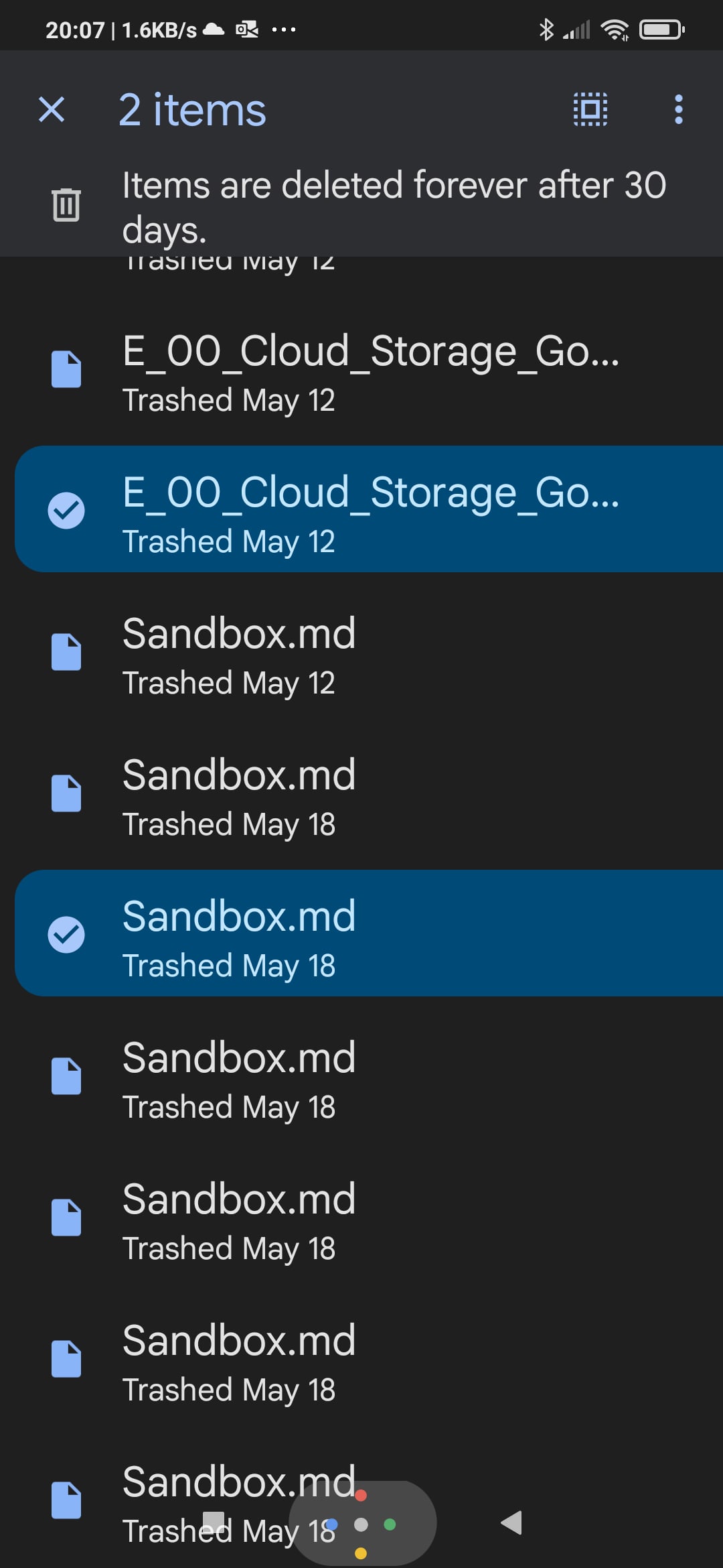 Google Drive Picking Files From Trash Folder