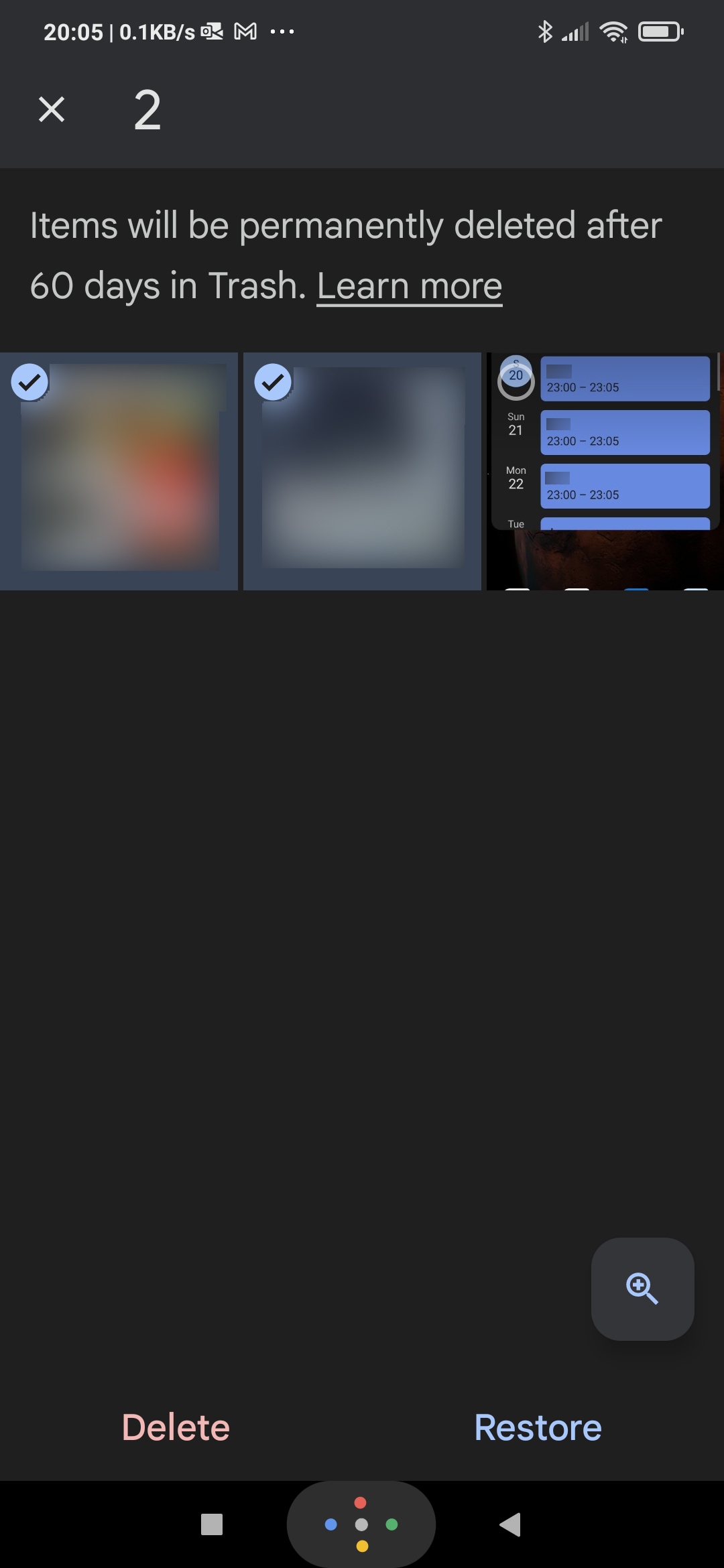 Google Photos Selecting Files In Trash