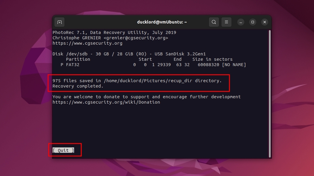 PhotoRec Recovery Complete Quit