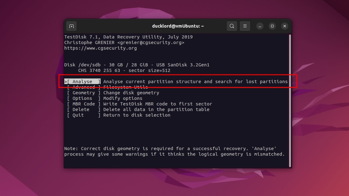 Testdisk Analyze