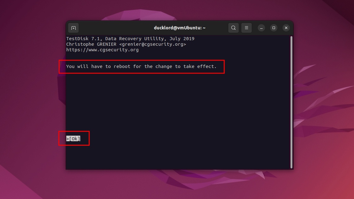 Testdisk Reboot Prompt
