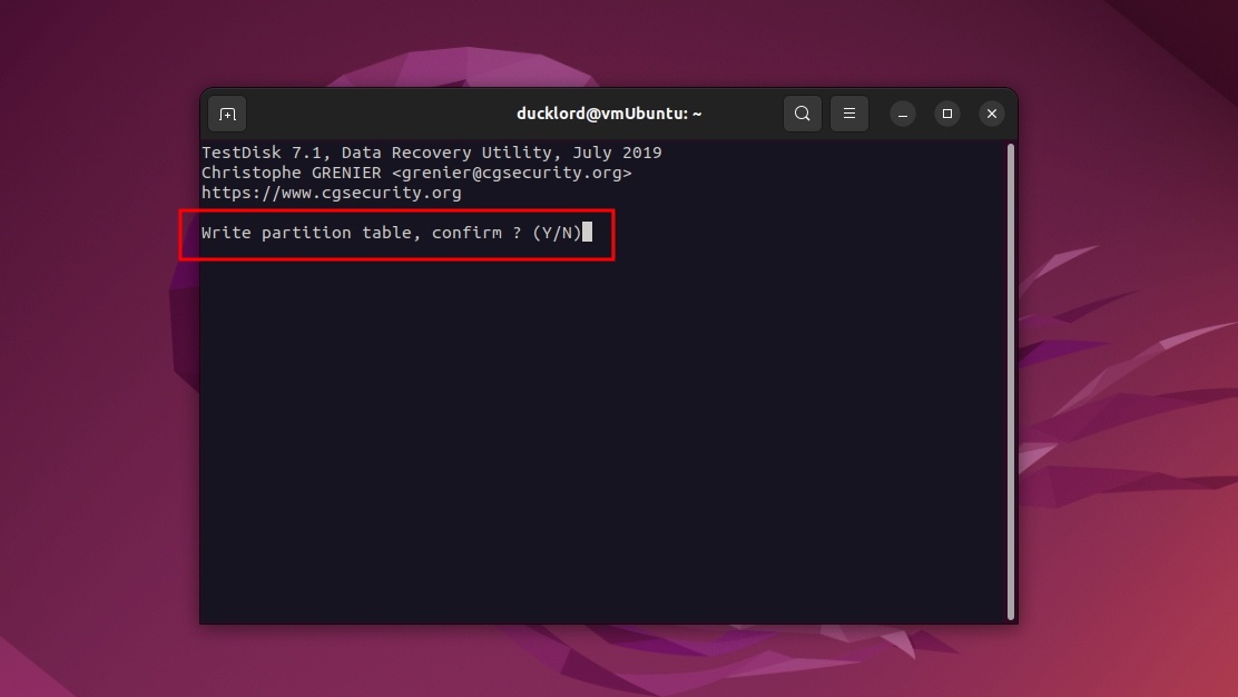 Testdisk Write Partition Table Confirmation