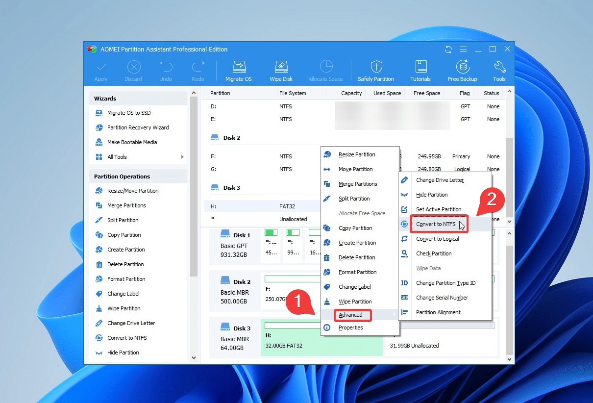 converting to ntfs