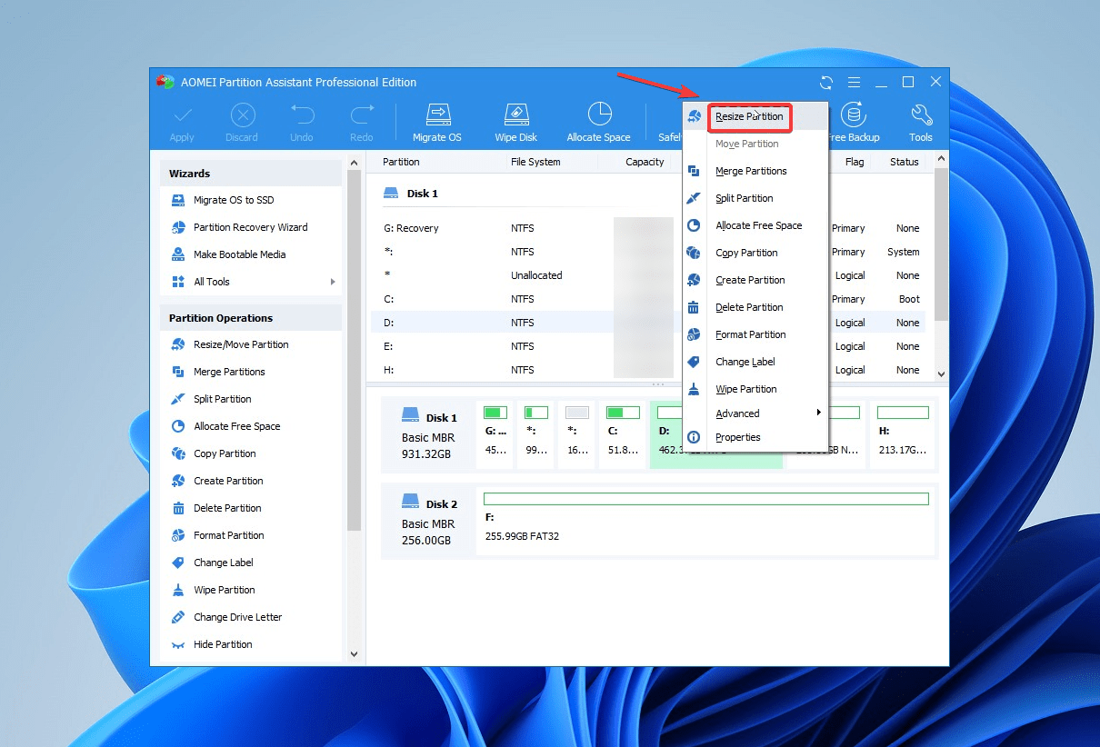 resizing partition