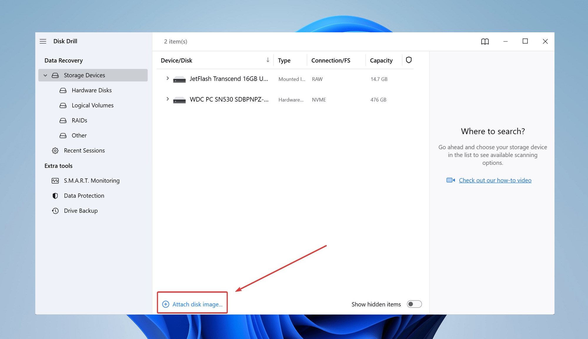 attaching the disk image