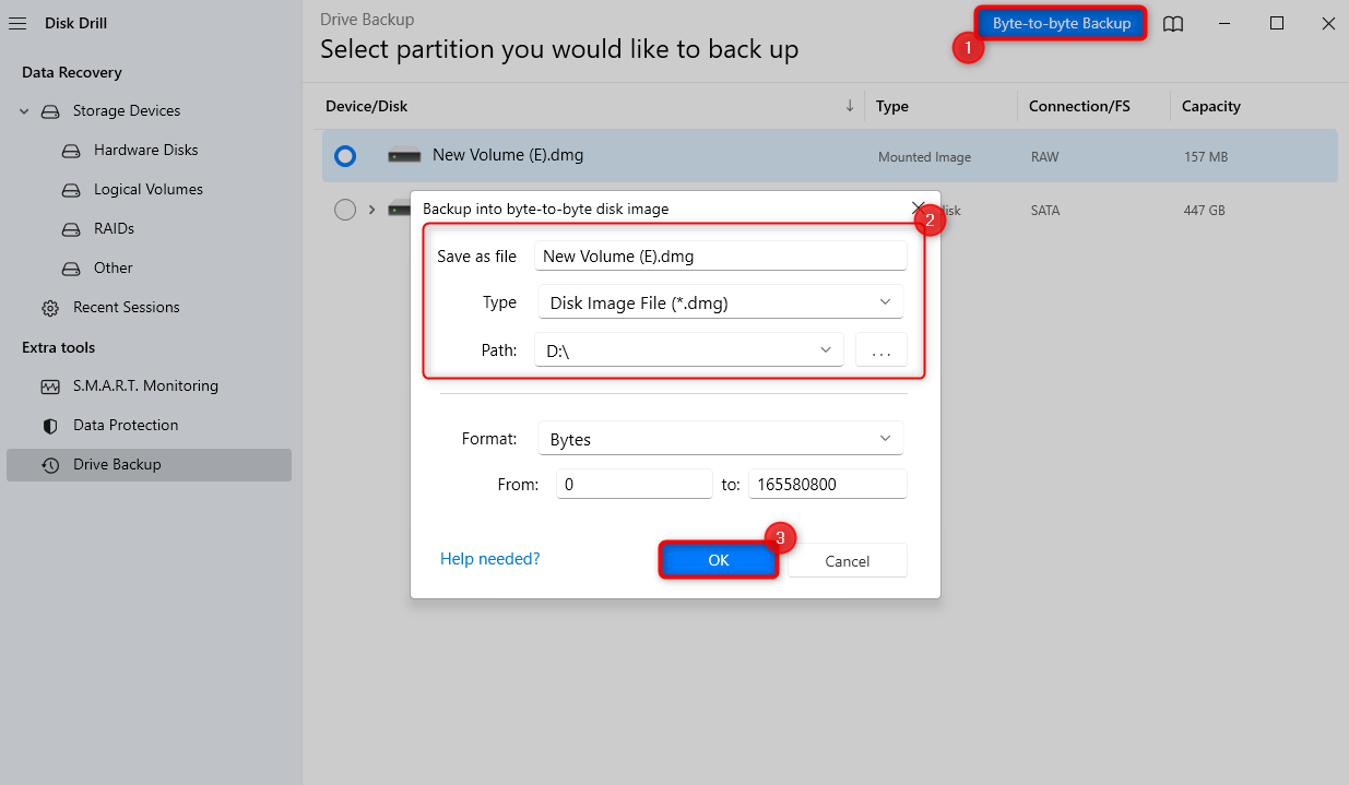 Creating byte to byte backup