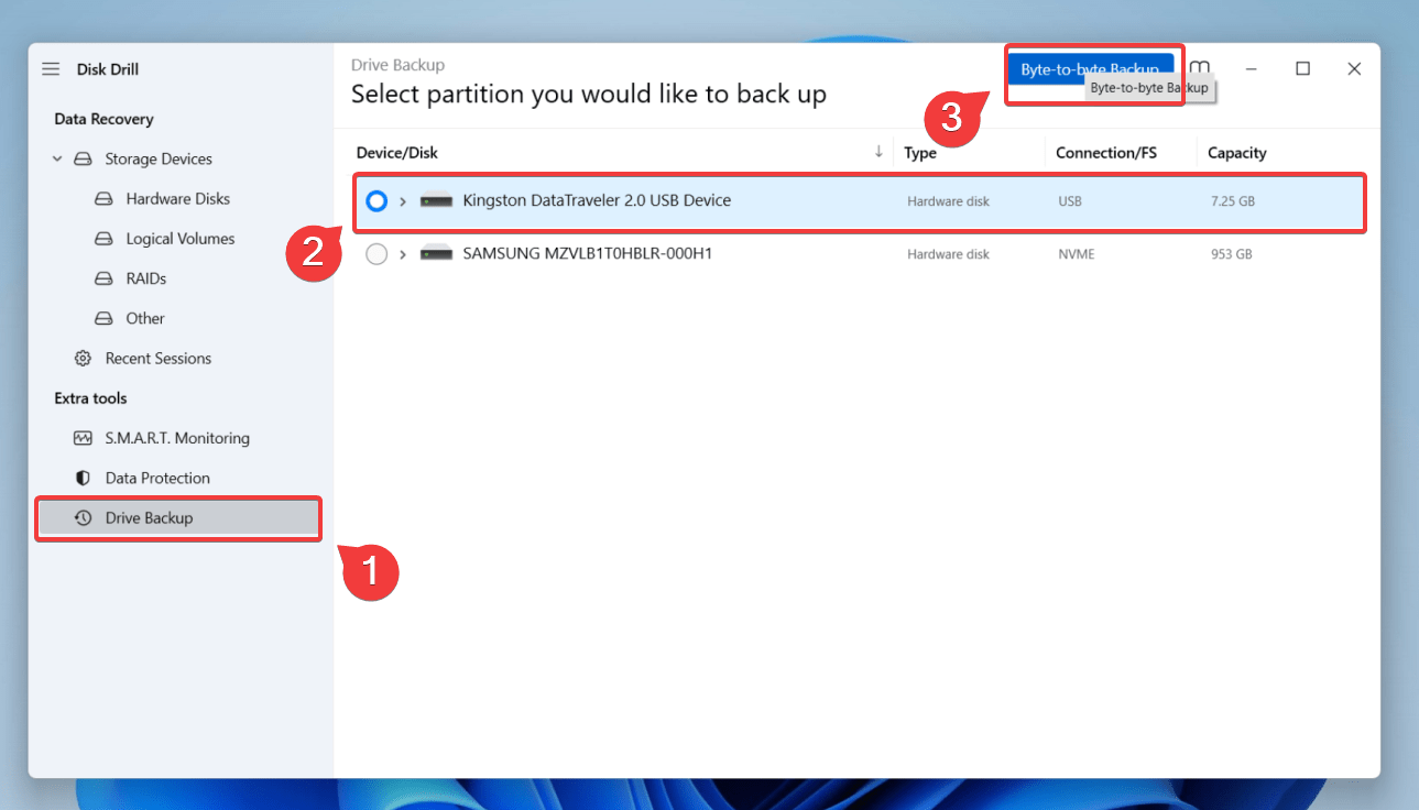 creating a byte to byte backup